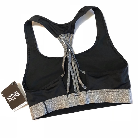 VICTORIA/'S SECRET SPORT PURE BLACK BACK LOGO SO STRAPPY LINED SPORT BRA VS NEW